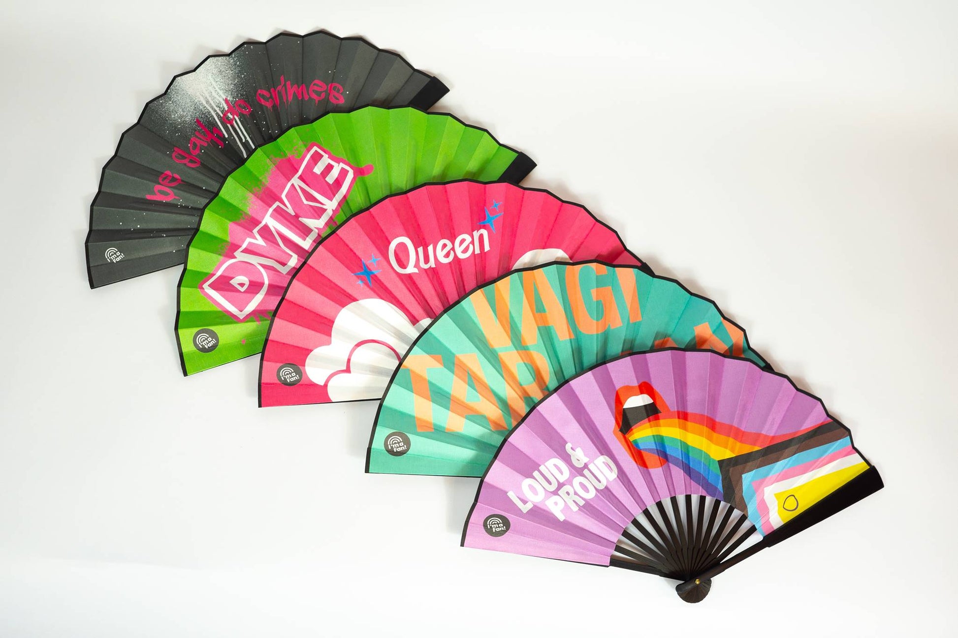Foto der Queers* & Friends Kollektion von I'm a Fan! Handfächer mit fünf Designs